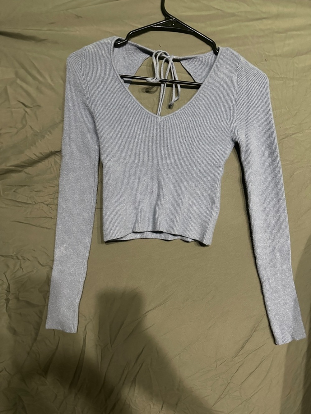 Arizona Jean Company Light Gray Ribbed Knit Long Sleeve Crop Top